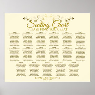 Elegantes Gold Cream 17 Table Wedding Seating Char Poster