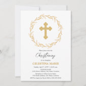 Elegantes Gold Cross Christening Einladung (Vorderseite)
