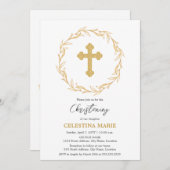 Elegantes Gold Cross Christening Einladung (Vorne/Hinten)