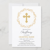 Elegantes Gold Cross Christening Einladung (Vorderseite)
