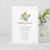 Elegantes Gold Cross Christening Einladung (Stehend Vorderseite)