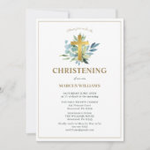 Elegantes Gold Cross Christening Einladung (Vorderseite)