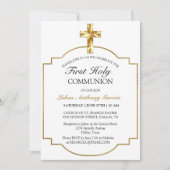 Elegantes Gold Cross Erste Heilige Kommune Einladung (Vorderseite)