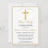 Elegantes Gold Cross Erste Heilige Kommune Einladung (Vorderseite)