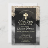 Elegantes Gold Cross Erste Heilige Kommune Einladung (Vorderseite)