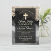 Elegantes Gold Cross Erste Heilige Kommune Einladung (Stehend Vorderseite)