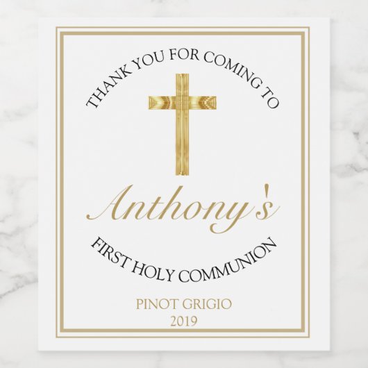 Elegantes Gold Cross Erste Heilige Kommune Weinetikett (Einzelnes Label)