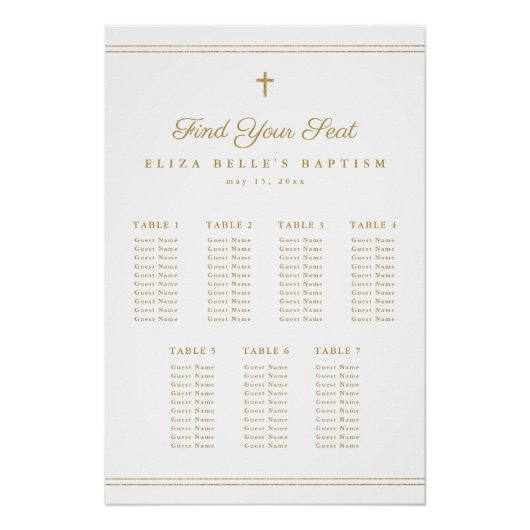 Elegantes Gold Cross Religious Baptism Seating Cha Poster (Vorderseite)