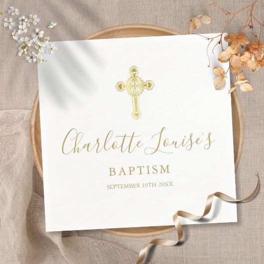 Elegantes Gold Cross Signature Taufe Christening N Serviette
