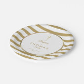 Elegantes Gold Cross Stripe Taufen Christening Pappteller (Schrägansicht)