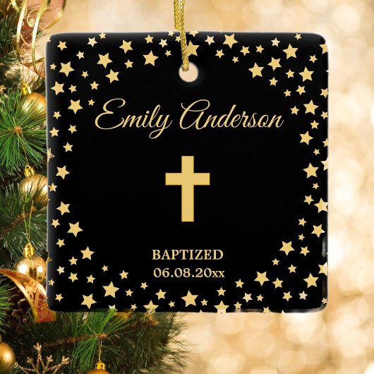 Elegantes Gold Cross Taufe Christening Kommunion Keramikornament