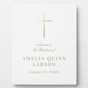 Elegantes Gold Cross Taufen Begrüßung Fotoplatte