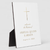 Elegantes Gold Cross Taufen Begrüßung Fotoplatte (Seite)