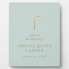 Elegantes Gold Cross Taufen Begrüßung Fotoplatte