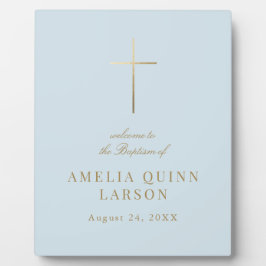 Elegantes Gold Cross Taufen Begrüßung Fotoplatte