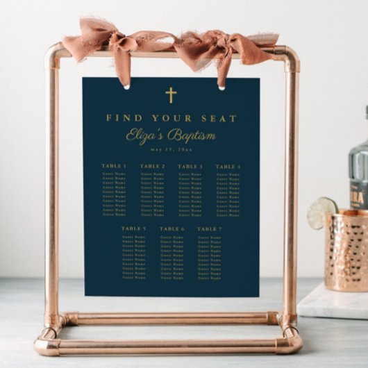 Elegantes Gold Cross Taufen Seating Chart Poster