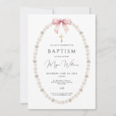 Elegantes Gold Cross und Peals Girl Taufe Einladung (Vorderseite)