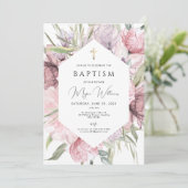 Elegantes Gold Cross und Peals Mädchen Taufe Invit Einladung (Stehend Vorderseite)