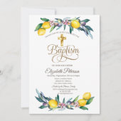 Elegantes Gold Cross Wasserfarben Lemons Olive Einladung (Vorderseite)