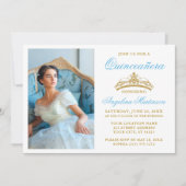 Elegantes Gold Crown Foto Einladung (Vorderseite)