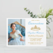 Elegantes Gold Crown Foto Einladung (Stehend Vorderseite)