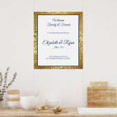 Elegantes Gold Damask Begrüßungspapier Poster (Küche)