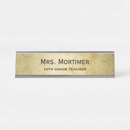 Elegantes Gold Damask Beruflich Schreibtischnamensplakette (Vorderseite )