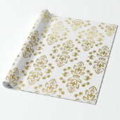 Elegantes Gold Damask Blumenmuster Hochzeitswrappi Geschenkpapier (Ungerollt)