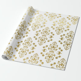 Elegantes Gold Damask Blumenmuster Hochzeitswrappi Geschenkpapier