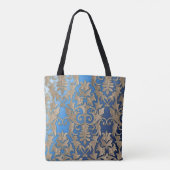 Elegantes Gold Damask Brocade Muster auf blau Tasche (Rückseite)