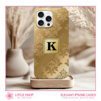 Elegantes Gold Damask Muster Monogram