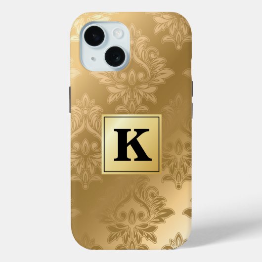 Elegantes Gold Damask Muster Monogram Case-Mate iPhone Hülle (Rückseite)