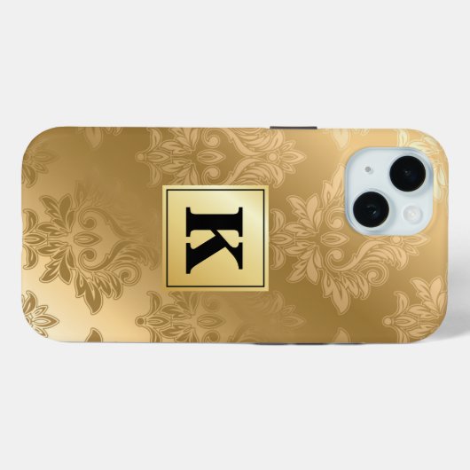 Elegantes Gold Damask Muster Monogram Case-Mate iPhone Hülle (Rückseite (Horizontal))