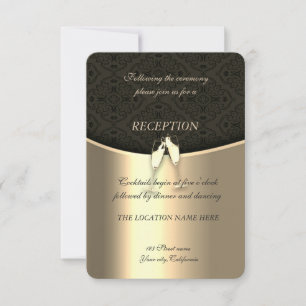 Elegantes Gold, Damast, Gläser Wein Hochzeitsempfa Einladung