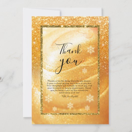 Elegantes Gold Dankeschön Card | Glitzer und Perl Einladung (Vorderseite)