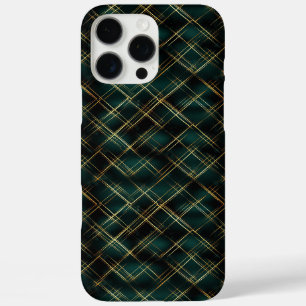 Elegantes Gold & Dark Green Tartan Karierte Weihna iPhone 16 Pro Max Hülle