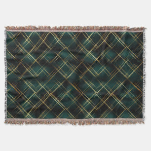 Elegantes Gold & Dark Green Tartan Karierte Weihna Decke