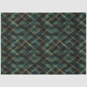 Elegantes Gold & Dark Green Tartan Karierte Weihna Seidenpapier