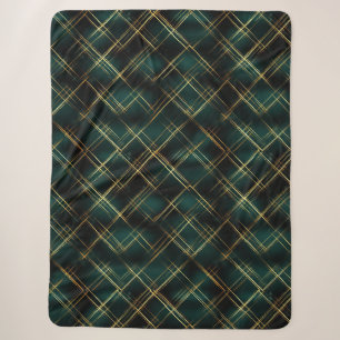 Elegantes Gold & Dark Green Tartan Karierte Weihna Sherpadecke