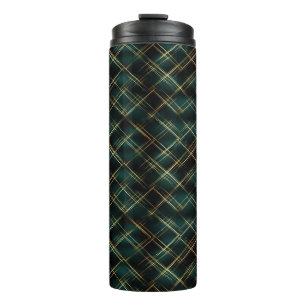 Elegantes Gold & Dark Green Tartan Karierte Weihna Thermosbecher