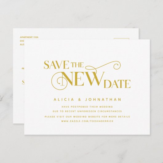 Elegantes Gold, das neue Datum Gerettet, Zurückste Postkarte (Vorne/Hinten)