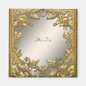 Elegantes Gold Decorative Blumenmagnet Magnet (Vorne)