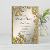 Elegantes Gold Decorative Brautparty Einladung (Stehend Vorderseite)