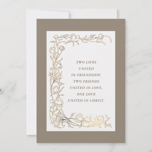 Elegantes Gold Delikate Blume Christlich Hochzeit Einladung (Rückseite)