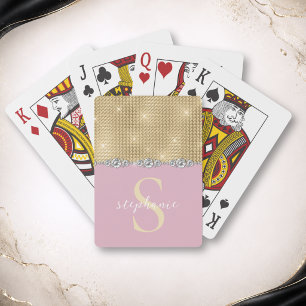 Elegantes Gold-Diamanten-Rosa-Custom-Monogramm Spielkarten