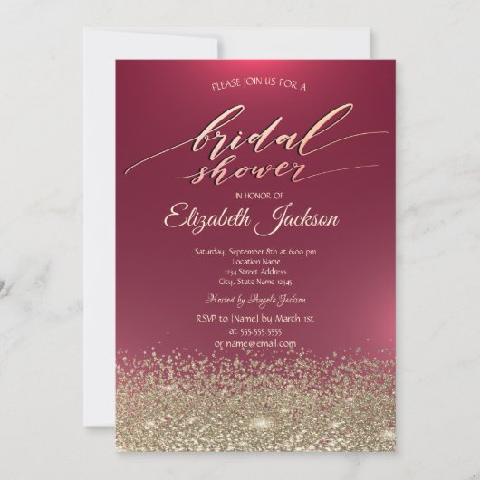 Elegantes Gold Diamonds Red Brautparty Einladung (Vorderseite)