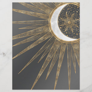 Elegantes Gold-Doodle-Sonne-Mond-Mandala-Design Briefbogen