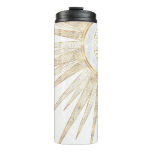 Elegantes Gold-Doodles-Sonne-Mond-Mandala-Design Thermosbecher