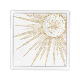 Elegantes Gold Doodles Sun Moon Mandala Design Acryl Tablett