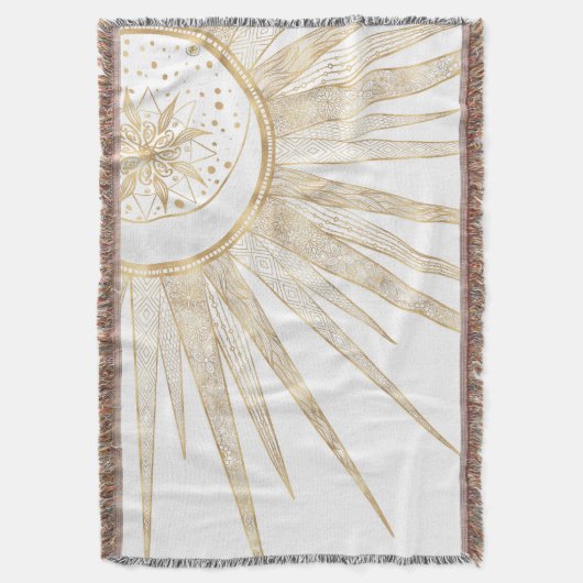 Elegantes Gold Doodles Sun Moon Mandala Design Decke (Vorderseite Vertikal)